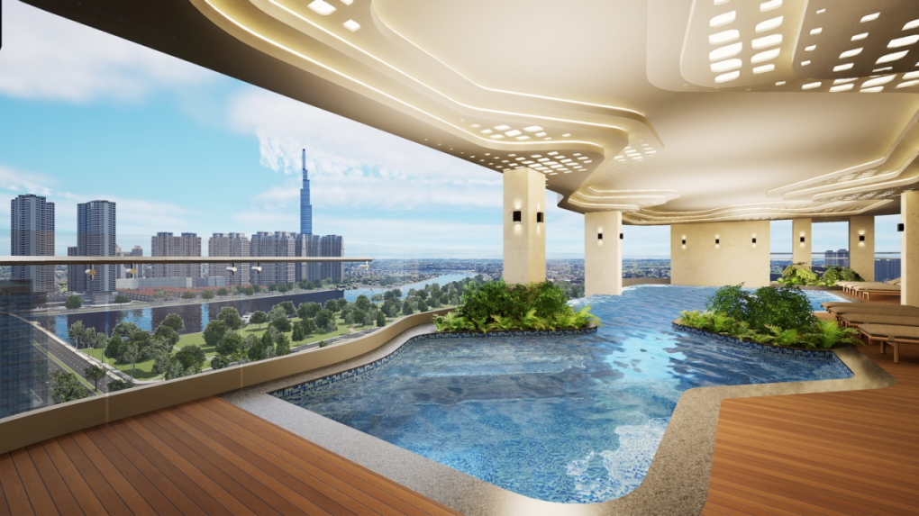 Thủ Thiêm Zeit River sắp hoàn thiện thi công (4/10/2023) 3 Tiện ích trên cao bên trong dự án. Ảnh: VGSE