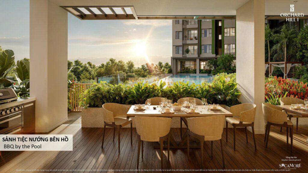 Chính thức mở cửa nhà mẫu Orchard Hill CapitaLand - Tổng dự án Sycamore 18 Sanh tiec nuong ben ho Tien ich Orchard Hill 1