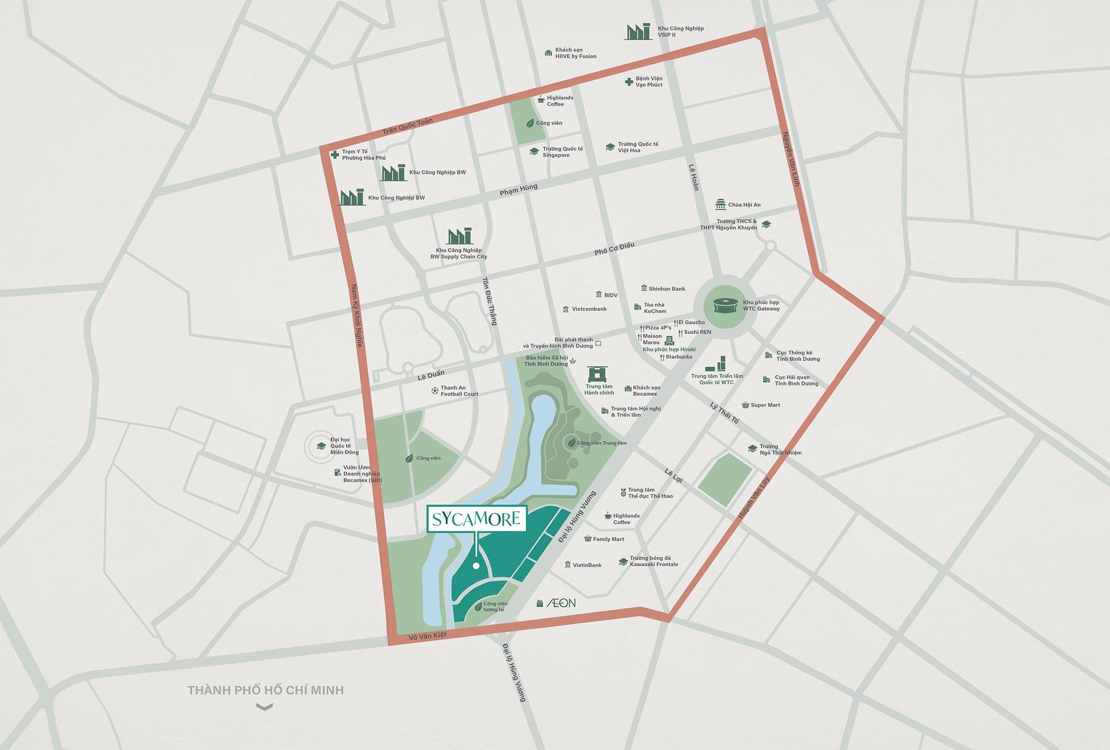 So sánh dự án Sycamore CapitaLand với các dự án khác tại Thành phố Mới Bình Dương 2 Sycamore CapitaLand tọa lạc trên trục đường Hùng Vương, TP Thủ Dầu Một giúp cư dân kết nối nhanh chóng đến khu vực lân cận