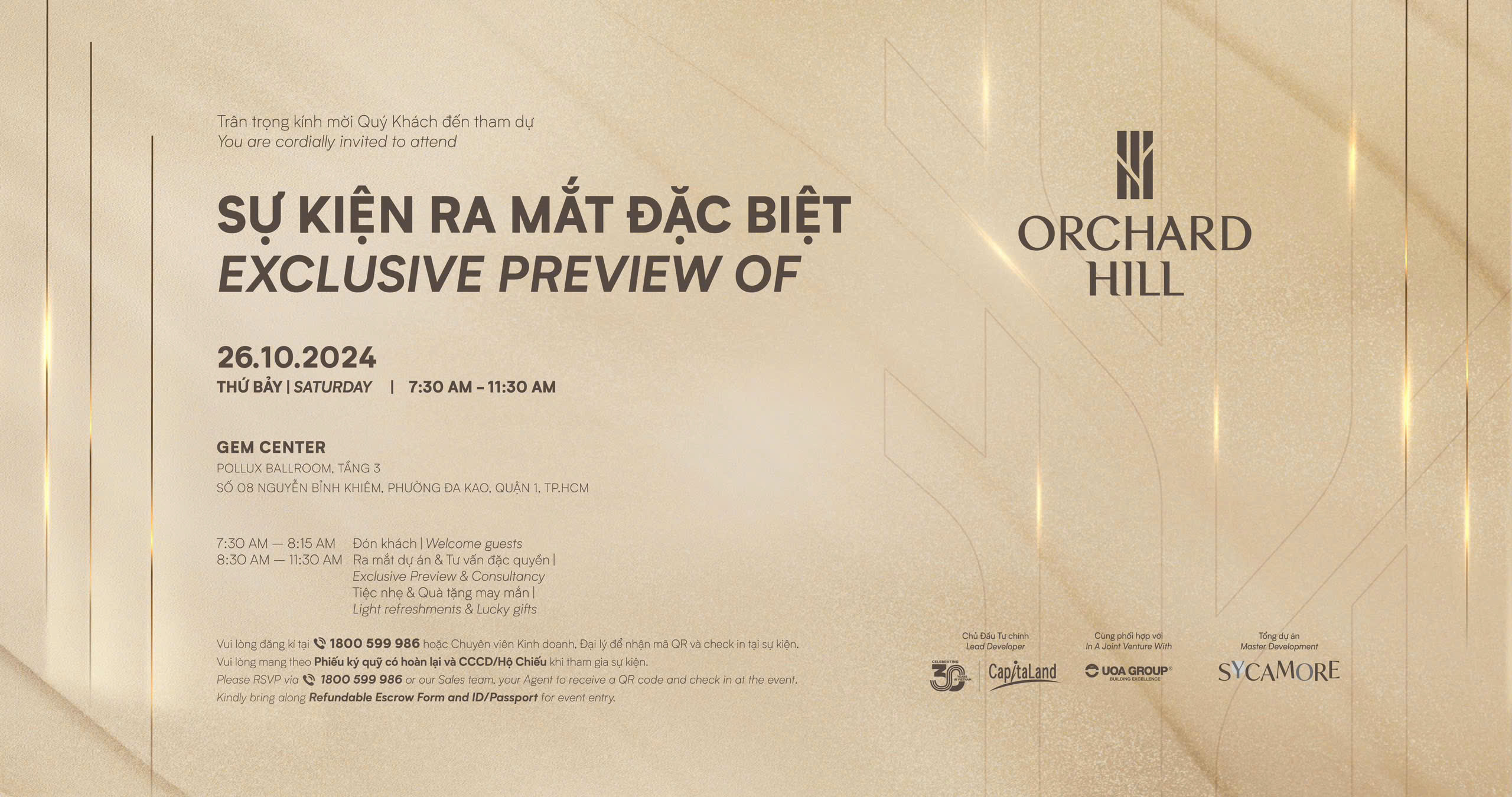 Chính thức Sự kiện ra mắt Đặc biệt Orchard Hill Sycamore 26.10.2024 2 Thư mời tham dự Sự kiện ra mắt đặc biệt Orchard Hill