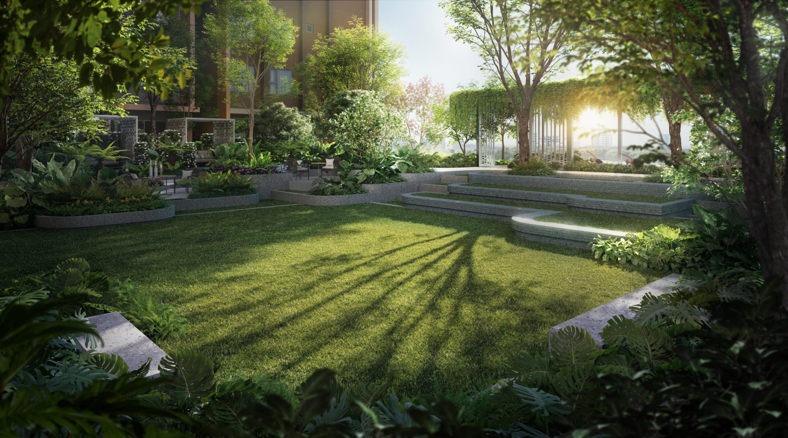 4 phân khu - Kiến tạo chuẩn sống toàn diện tại Orchard Grand Bình Dương 13 Vườn xanh trung tâm Orchard Grand Bình Dương